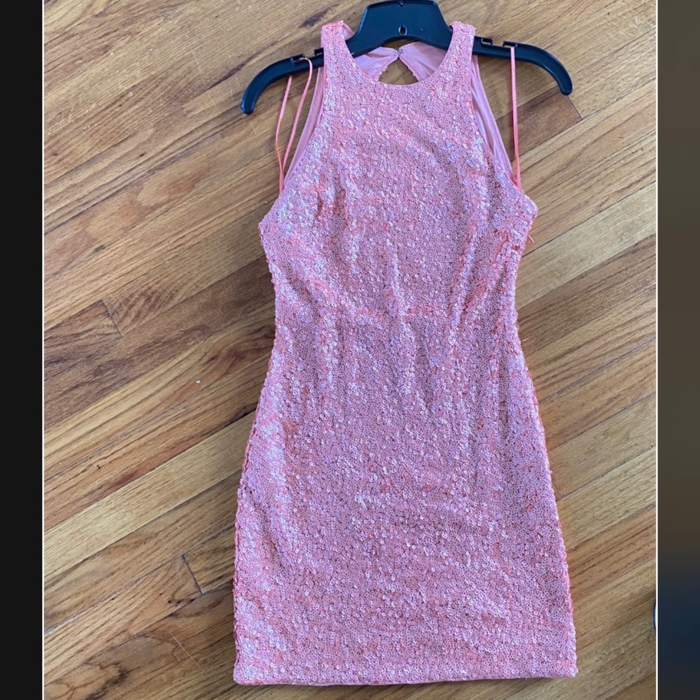 Express short pink sequin dress with an open back size 2